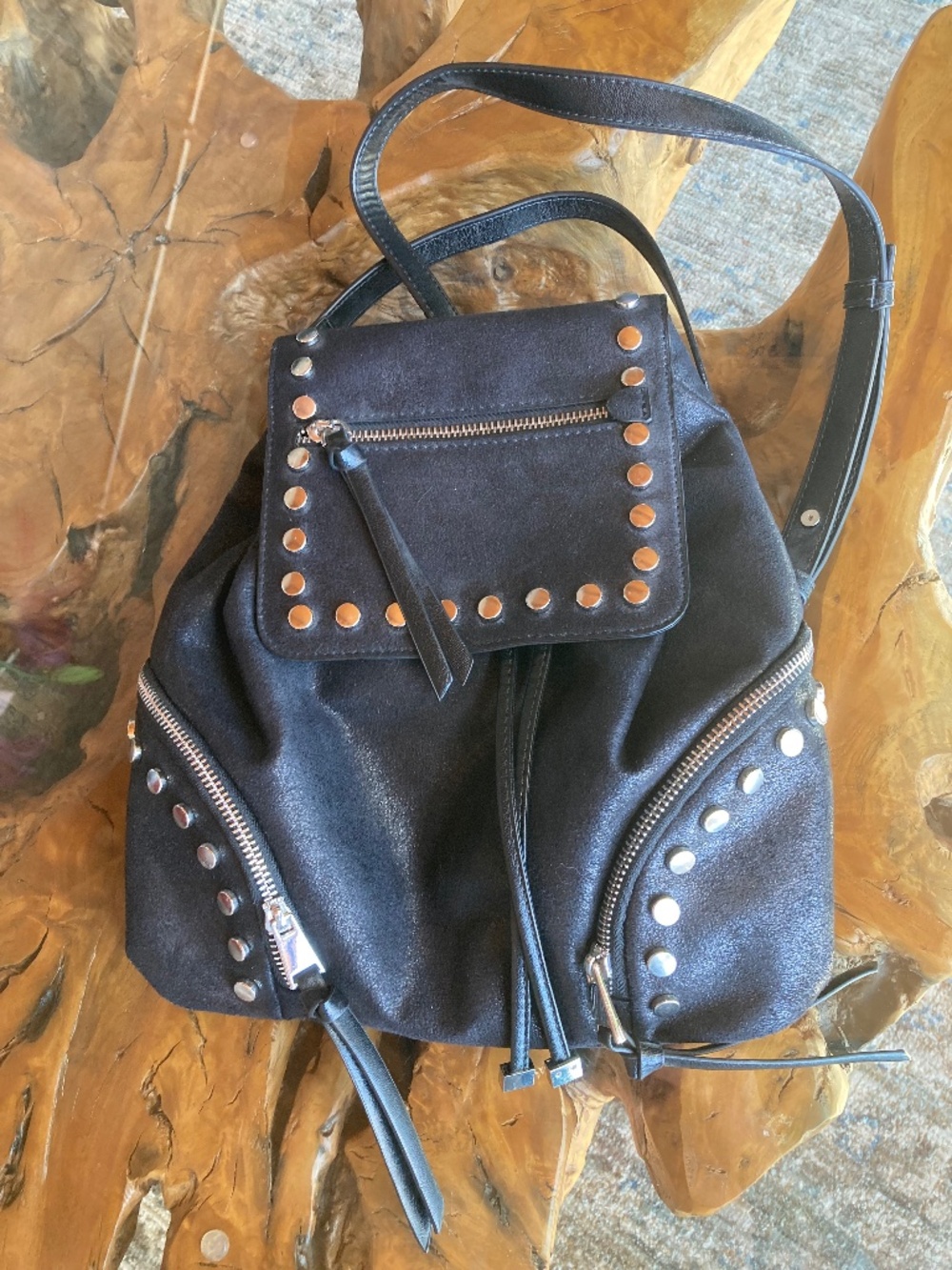 Faux Suede Zara Backpack w/Drawstring, Grommet Detailing & Zipper Pockets